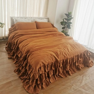 Juego de Ropa de Cama de Lino Puro al por Mayor, Sábana Decorativa, Funda de Edredón con Encaje, Falda de Cama a Juego, Cubrecama Estilo Funda de Cama - Product Image 4