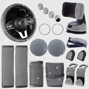 11pcs Leather <strong>Car</strong> Steering Wheel <strong>Seat</strong> Belt Phone Holder Sunglasses <strong>Clip</strong> S Hook Cup Mat Set With Rhinestone Accents - Product Image 4