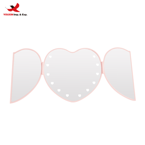 Wholesale Mirror Portable Pocket Cosmetic Folding Dual-Sided Magnifying Mirror LED Light Heart Shape GZ RTS Bulk Mixed Order - Product Image 1