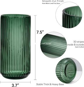 Vase en verre soufflé à la main vert de 9,7 pouces, épaissi, moderne, à rayures, pour la décoration de la maison, du bureau, de la table, anniversaire - Product Image 5