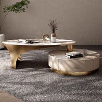 GEDO Tables basses en acier inoxydable Mobilier de salon Dalle de roche Table basse de luxe moderne avec rangement