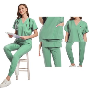 Women Scrub Set V-Neck Top Pants Moisture Wicking Knitted Uniform Hospital Workwear S XXL - Product Image 3