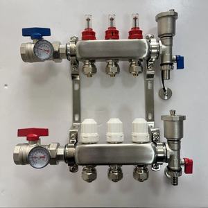 Kit de collecteur de chauffage au sol moderne à 3 boucles en acier inoxydable avec manomètre et <span class=keywords><strong>débitmètre</strong></span>, garantie de 3 ans pour le chauffage radiant hydronique - Product Image 1