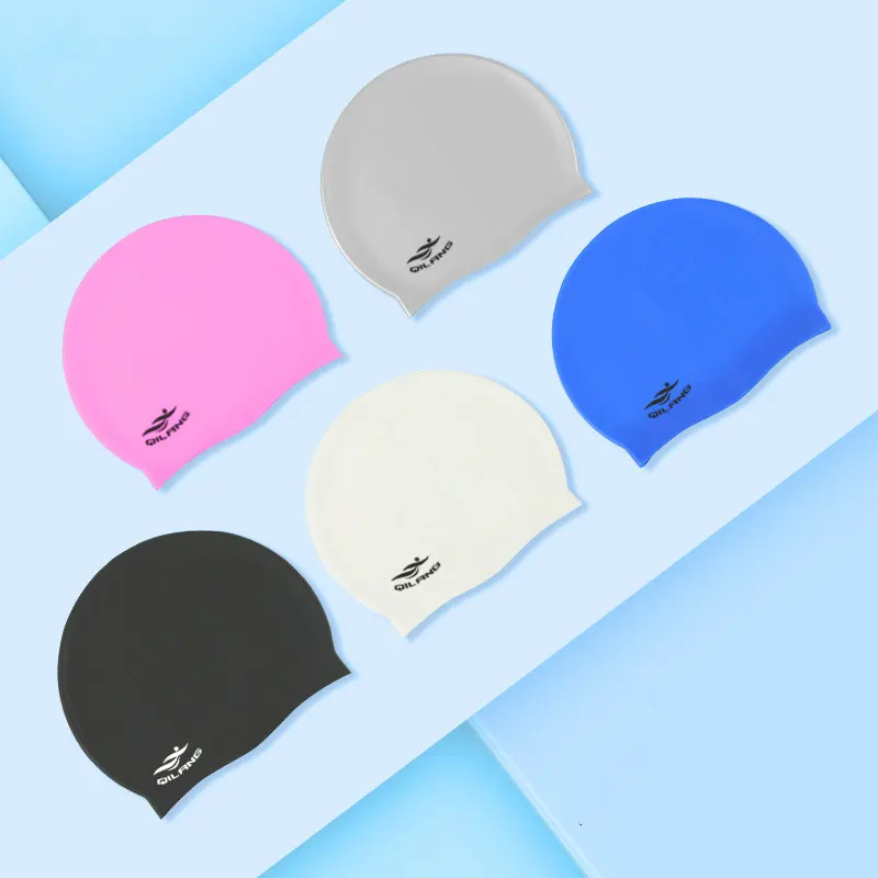 Topi renang silikon warna polos tahan air untuk orang dewasa anak-anak dan pria tas OPP topi renang silikon dengan Logo pengiriman cepat