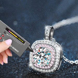 Dây chuyền mặt dây chuyền hình vuông Moissanite màu hồng 1Ct D Color, bạc Sterling 925 mạ Platinum, trang sức cưới lấp lánh dành cho nữ - Product Image 5