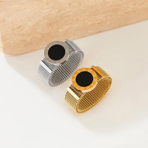 Bague en acier inoxydable plaqué or 18 carats avec chiffres romains, bracelet en maille, bijoux géométriques pour femmes - Product Image 4