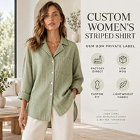 Chemise personnalisée pour femme en mélange de lin rayé, col à revers, manches longues, coupe ample, boutonnée, pour le printemps, l'été et le quotidien