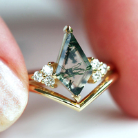Anillos de Plata S925 con Baño de Rodio, Diseño Vintage con Ágata Verde Musgo Corte Cometa, para Novia, Boda, Aniversario, San Valentín, Regalo