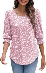Blusas de Manga 3/4 para Mujer, Elegantes y Casuales, <span class=keywords><strong>con</strong></span> Estampado Sólido, Puños Fruncidos, Ropa Larga de Chifón para Otoño, Talla XL - Product Image 4