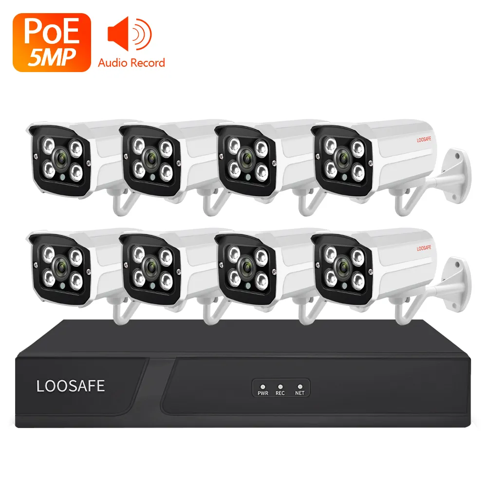 אחריות Loosafe חכם בית אבטחת Poe NVR ערכת 8 PCS 5 MP מצלמה טלוויזיה במעגל סגור מערכת Poe