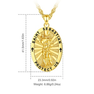 Nuevo Collar con Colgante de San Sebastián, Talismán Religioso Grabado en Esmalte Negro Chapado en Oro de 18K - Product Image 2