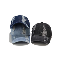 Casquette de baseball unisexe ajustée 6 panneaux en jean déchiré avec logo brodé, style papa, pour sports de plein air et golf