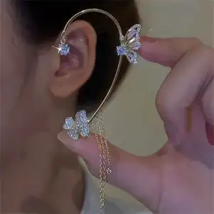 Trendy Butterfly Earrings Clip On Earrings Butterfly Ear Cuff for Women Crystal Flower Aesthetic Ear Accessories
