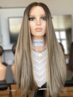 Perruque Sheitel SHY en cheveux humains naturels, design discret, bonnet médical, cheveux lisses et soyeux pour fournisseur de salons