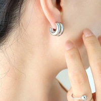 JOOLIM – boucles d'oreilles en forme de dôme à Double couche plaqué or 18K, bijoux en acier inoxydable pour femmes