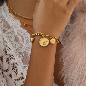 สร้อยข้อมือจี้รูปหัวใจแองเจิล ชุบทอง สแตนเลสสตีล สำหรับใส่ทุกวัน ดีไซน์เรขาคณิต แบบฝังขอบ JDB0306061 - Product Image 3