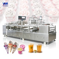 Machine de remplissage et de scellage linéaire pour yaourt, café, beurre de cacahuète et autres liquides en coupelles coniques de 1 kg