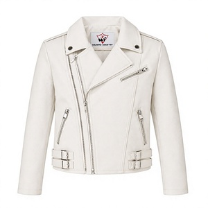 Unisex White PU Leather <b>Biker</b> <b>Jacket</b> Asymmetric Zip Lapel Collar Side Buckle Fashion Outerwear for Casual Streetwear - Product Image 1