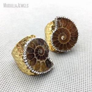RM4660 Bijoux en cuivre, conque escargot de mer, bagues plaquées or avec <span class=keywords><strong>strass</strong></span> transparent, cadeau bohème bohème pour femmes - Product Image 1