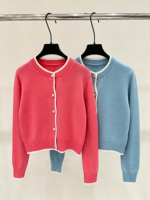 Pull cardigan en tricot à col rond et manches longues pour femme de haute qualité, style décontracté automne-hiver