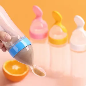 90ml Silicone Squeeze Bottle Spoon Toddler Baby Food Dispensing Spoon Rice Paste Squeeze Feeder Baby Bottle With Spoon