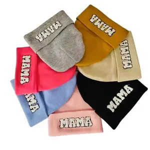 Topi Beanie Beanie Skullies Hangat Wanita, Topi Beanie Wol Rajut Kustom untuk Anak Mini Mama Ski Bersepeda