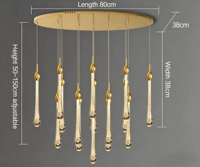 Lustre LED moderne de luxe rond en verre cristal doré en forme de goutte d'eau pour hôtel, villa, escalier