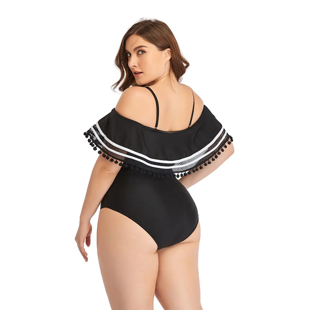 Ruffled plus size swimwear off shoulder one piece swimsuit women swimming suit stocked wholesale bathing suit 4XL