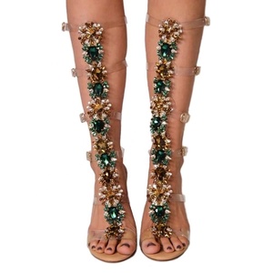 Sandalias de Tacón Alto Transparentes de PVC con Pedrería Estilo Romano para Mujer, Sandalias Transparentes de Moda - Product Image 1