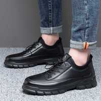Nouvelles baskets noires à plateforme pour hommes, en similicuir, à lacets, antidérapantes, à semelle épaisse, décontractées, pour le travail