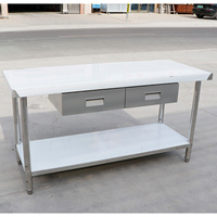 Meja Kerja Stainless Steel Lapis Ganda Heavy Duty dengan Laci, Mudah Dibersihkan, Ukuran Dapat Disesuaikan, Kaki Penyangga yang Dapat Dirakit untuk Komersial