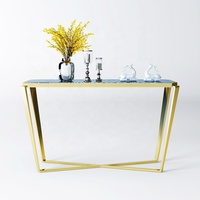 Table d'appoint de luxe en acier inoxydable miroir doré pour salon, coin, hall d'entrée, table console en marbre pour entrée