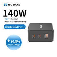 Chargeur rapide GaN 100V-240V 140W avec 2 ports Type-C + 1 port USB-A certifié CE/FCC, prise en charge OEM/ODM pour //OnePlus