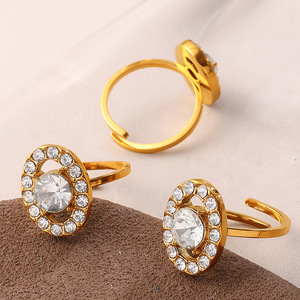 European Style <b>Gold</b> Earrings And <b>Rings</b> <b>Set</b> With Zircon Pave Setting For Wedding Women's Jewelry - Product Image 3