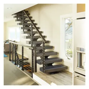 RV 현대 계단 스틸 escalier 케이블 난간 시스템 스트레이트 인테리어 나무 계단
