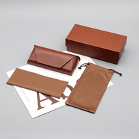 Ensemble d'étui à lunettes en cuir marron avec logo personnalisé, boîte rigide pour lunettes avec pochette, chiffon de nettoyage, kit d'emballage de luxe pour lunettes de soleil