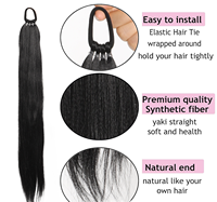 Extension de queue de cheval de 28 pouces, cheveux raides Yaki, attache élastique, extrémités synthétiques naturelles, plusieurs couleurs, vente en gros par Senmu Beauty