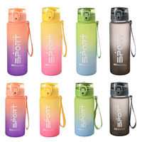 Bouteille d'eau de sport en plastique portable avec logo personnalisé, dégradé, 650 ml, sans BPA, anti-fuite, pour activités de plein air, avec sangle