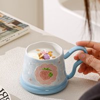 Tasse à café en céramique Dingyue, tasse à lait pour le petit-déjeuner, motif en relief peint à la main, tasse à eau résistante à la chaleur