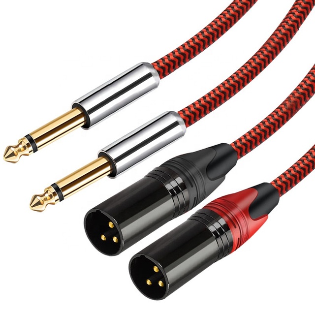 6.35MM TR Male Dual XLR Male Coaxial Gold Plated Audio Splitter Cable Two Way Jack Connector for Stage Instrument Microphone