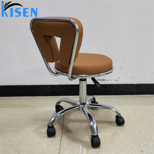 Tabouret de salon réglable en cuir PU marron, base chromée et roulettes, petit fauteuil de pédicure, vente chaude de l'usine Kisen - Product Image 3