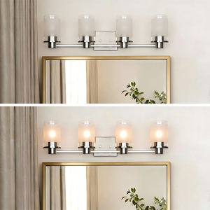 Applique murale de salle de bain moderne minimaliste à 3 ampoules LED en chrome avec abat-jour en verre givré - Product Image 4