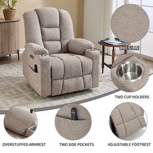 <span class=keywords><strong>Fauteuil</strong></span> inclinable <span class=keywords><strong>électrique</strong></span> robuste gris en chenille avec dossier touffeté, capacité de 350 lb, double ports USB et porte-gobelets, idéal pour personnes âgées, salon et chambre à coucher - Product Image 4