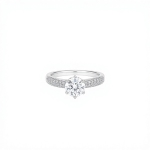 Classic Round Brilliant Cut CZ Engagement Ring 925 <b>Silver</b> Pave Setting Prong Style Women's Fine Jewelry - Product Image 1
