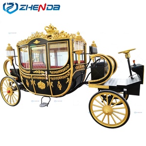 Charrette royale électrique de luxe noire et or pour mariage, transport spécial - Product Image 2