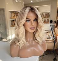 Perruques Courtes Bob en Cheveux Humains, Dentelle Frontale HD 5x5, Base en Soie, Mèches Blondes, Lisses et Soyeuses, Cheveux Remy Européens Russes