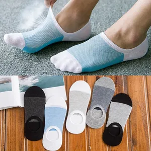 Nouvelle mode bambou antidérapant Silicone invisibles bateau chaussettes de Compression hommes cheville chaussettes hommes chaussettes en coton