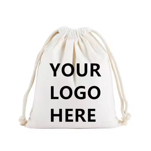 Sac à cordon en mousseline de coton écologique avec logo personnalisé, double cordon, petite pochette promotionnelle anti-poussière, élégant, vintage pour femme - Product Image 6