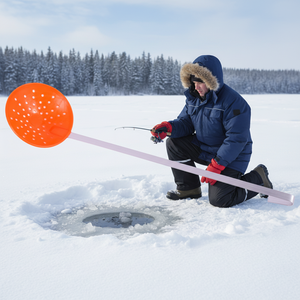 Écumoire à glace 16'' <span class=keywords><strong>en</strong></span> aluminium avec poignée <span class=keywords><strong>en</strong></span> PP pour <span class=keywords><strong>la</strong></span> pêche à <span class=keywords><strong>la</strong></span> truite, à <span class=keywords><strong>la</strong></span> carpe, sur glace <span class=keywords><strong>de</strong></span> lac - Outil <span class=keywords><strong>de</strong></span> pêche d'<span class=keywords><strong>hiver</strong></span> portable - Product Image 1