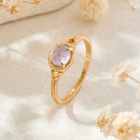 Bague en argent sterling 925 plaqué or 14 carats, style vintage, avec pierre précieuse ovale violet clair, labradorite naturelle et améthyste